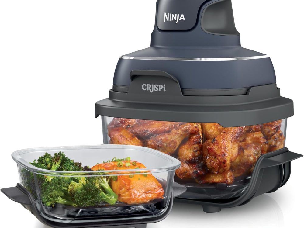 Ninja Crispi Air Fryer, Microwave, Freezer & Dishwasher Safe, Non Toxic Glass Portable Cooking System, 4 QT & 6 Cup Glass Containers with Storage Lids, Easy Meals, Air Fry, Bake, & More Grey, FN101GY