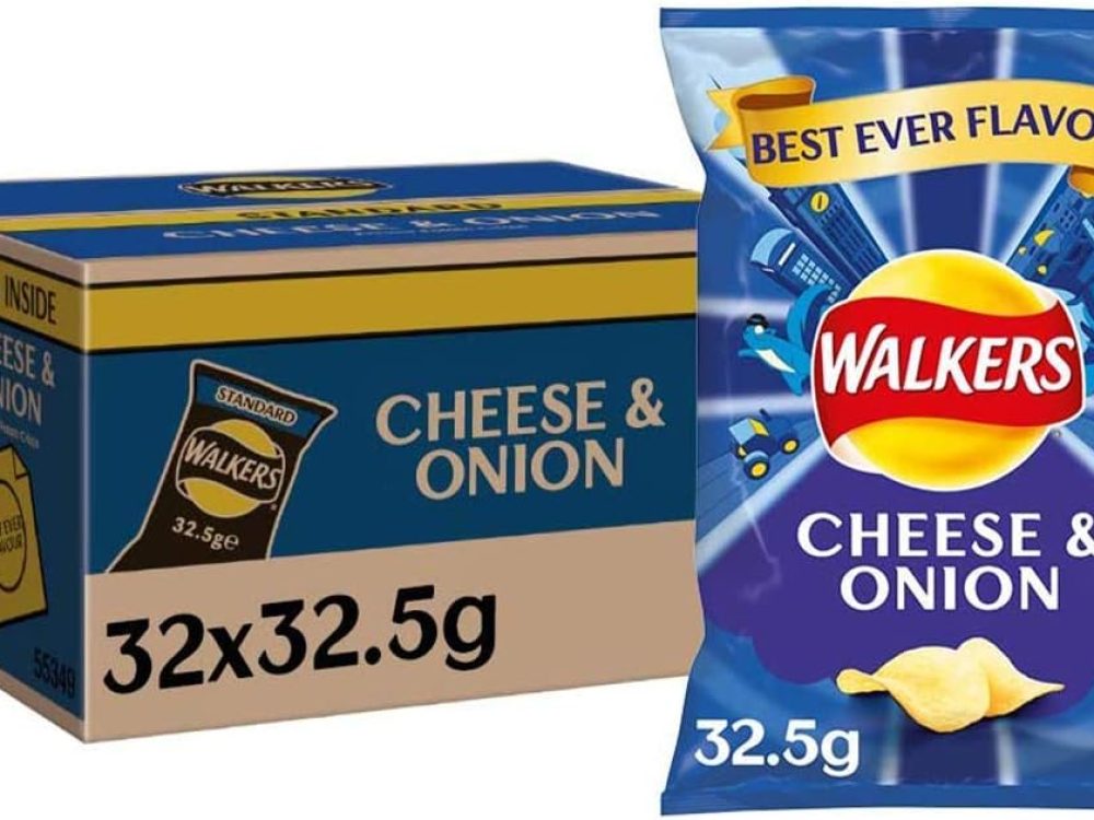 Walkers Cheese and Onion Crisps Multi-Pack Box, 32.5 g, Case of 32