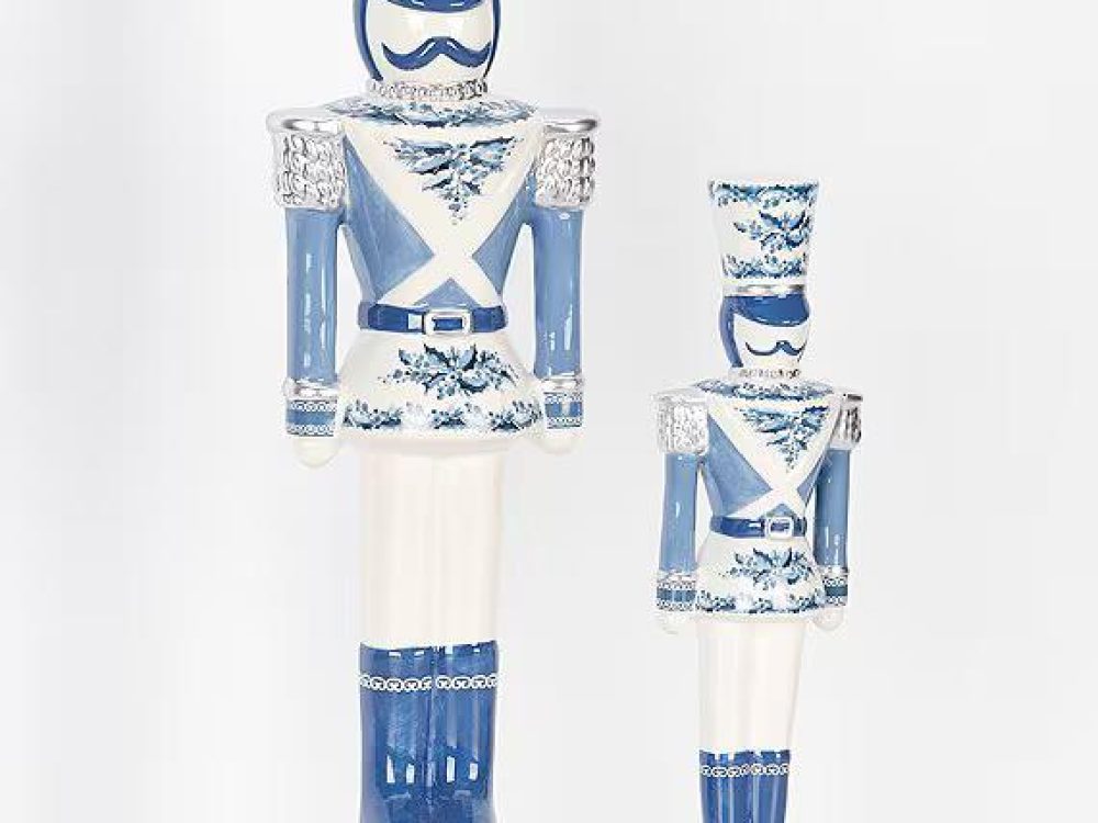 Southern Living Blue Christmas Collection Chinoiserie Ceramic Nutcracker Christmas Holiday Ornaments Set of 2 Porcelain