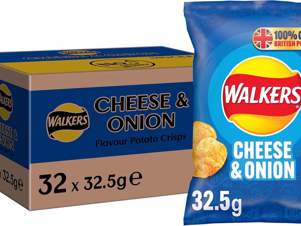 Walkers Cheese And Onion Crisps, 32.5g (Case Of 32)