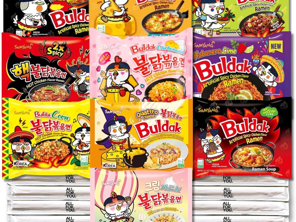 Buldak Ramen Noodles 10 Flavor Variety Combo – Total 10 pack – Original, 2x Spicy, Cheese, Carbonara, Jjajang, Stew, Corn, Quattro Cheese, Cream Carbonara and Habanero Lime – Spicy Ramen Noodles Buldak Ramen Korean Spicy Hot Chicken Stir-Fried Noodles Bun