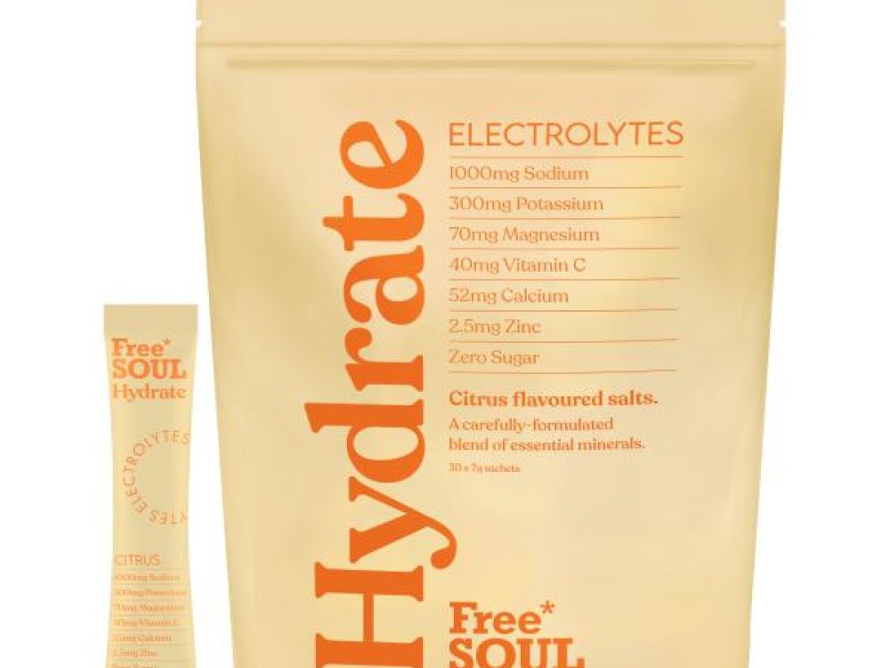 Hydrate Electrolyte Sachets by Free Soul -Sodium, Magnesium, Vitamin C,& More -ZeroSugar, Advanced Hydration Sachets for EnhancedHydration & Recovery| Citrus Flavour|30Sachets